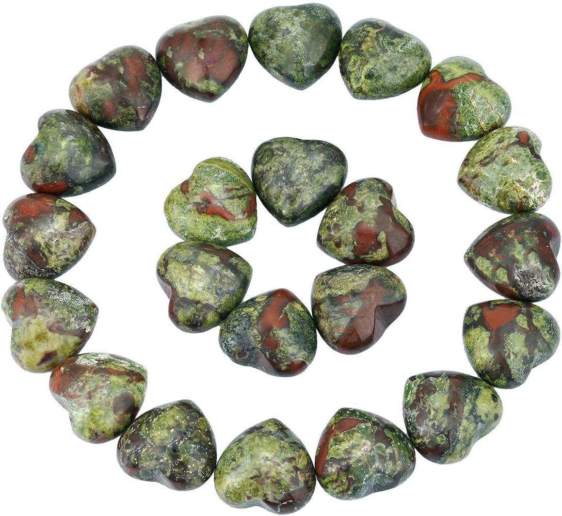 Rockcloud Healing Crystal 0.5 inche Dragon Blood Stone Heart Love Carved Palm Worry Stone Chakra Reiki Balancing(Pack of 10)