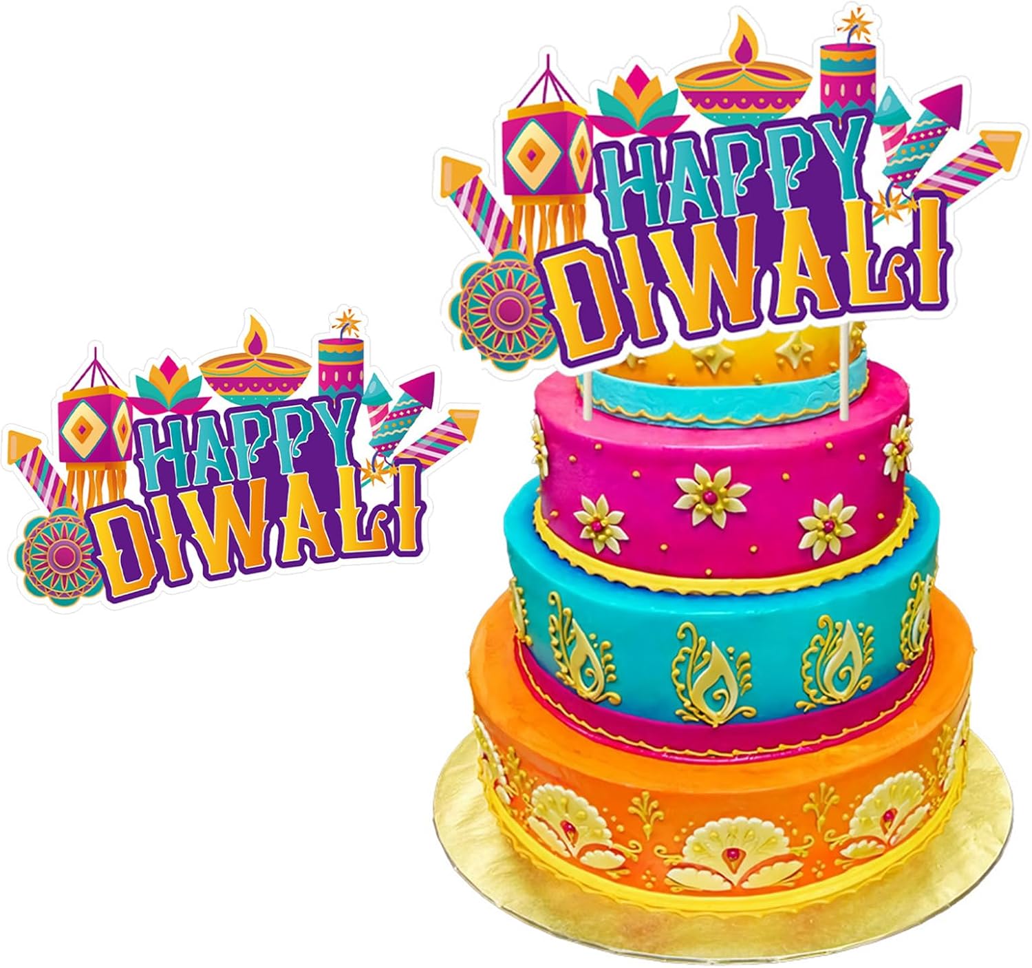 Diwali Cake Toppers Indian Diwali Festival Cake Topper Happy Diwali Cupcake Decoration India Festival of Lights Party Supplies