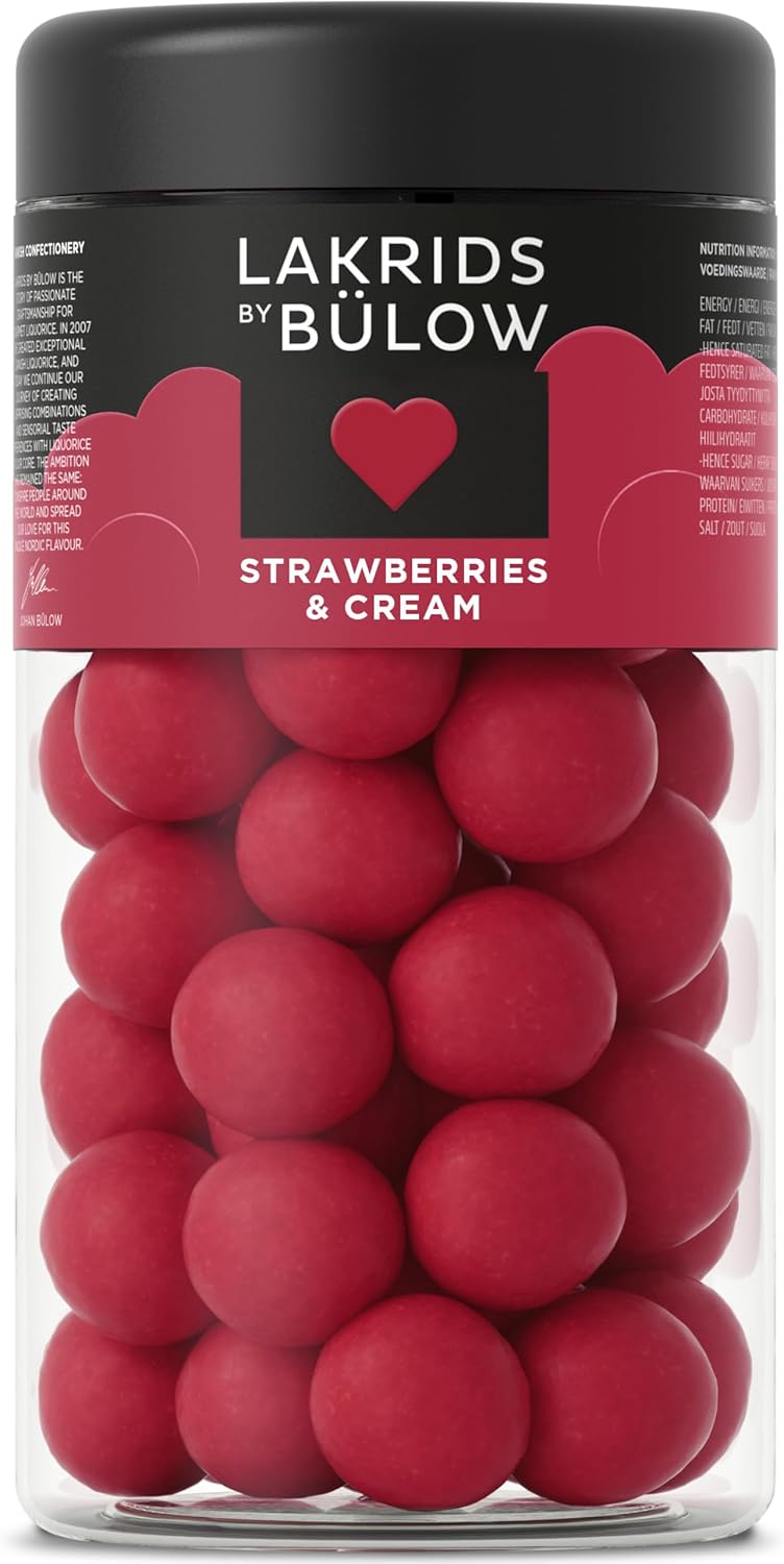 LAKRIDS BY BÜLOW - Strawberries & Cream - 10.4 oz - Chocolate Coated Gourmet Licorice - Sweet Licorice Core Coated in White Chocolate, Strawberries and Cream