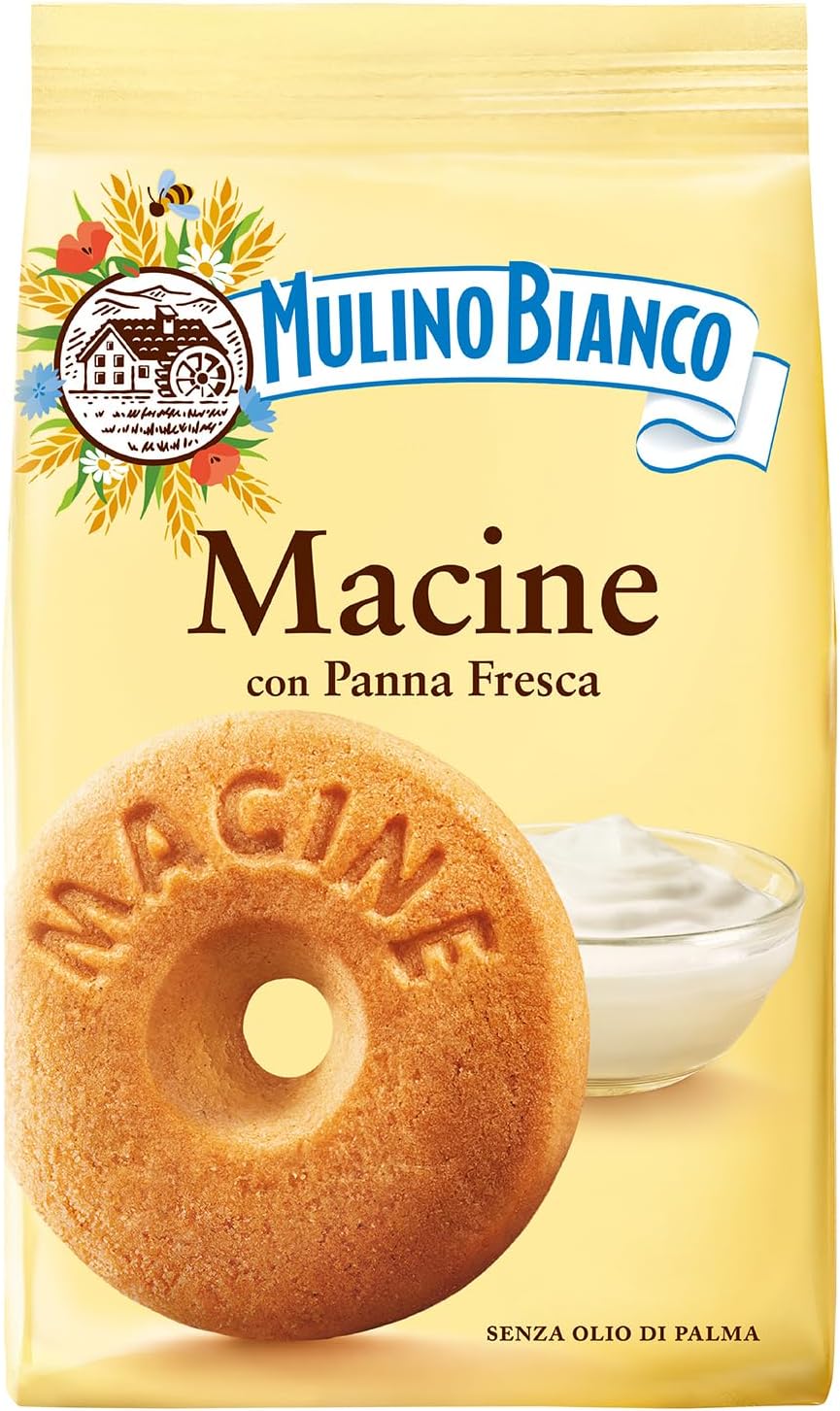 Mulino Bianco Macine 12.35oz (350g) – Authentic Italian Breakfast Biscuits with Fresh Cream – Perfect for Coffee, Tea, or Milk – Made with Natural Ingredients and No Palm Oil