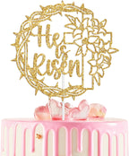 Gold Glitter He is Risen Cake Topper, Jesus Easter Cake Decor, Religious Holiday Jesus Spring Easter Festival Party Decorations Supplies