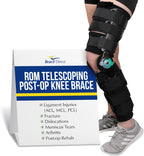 Brace Direct Post-Op ROM T-Scope Knee Brace - Telescoping Range of Motion Hinged Knee Support for ACL, MCL, PCL, Meniscus & Fracture Surgery Recovery Universal Fit (Thigh ≤ 28″, Calf ≤ 16″)