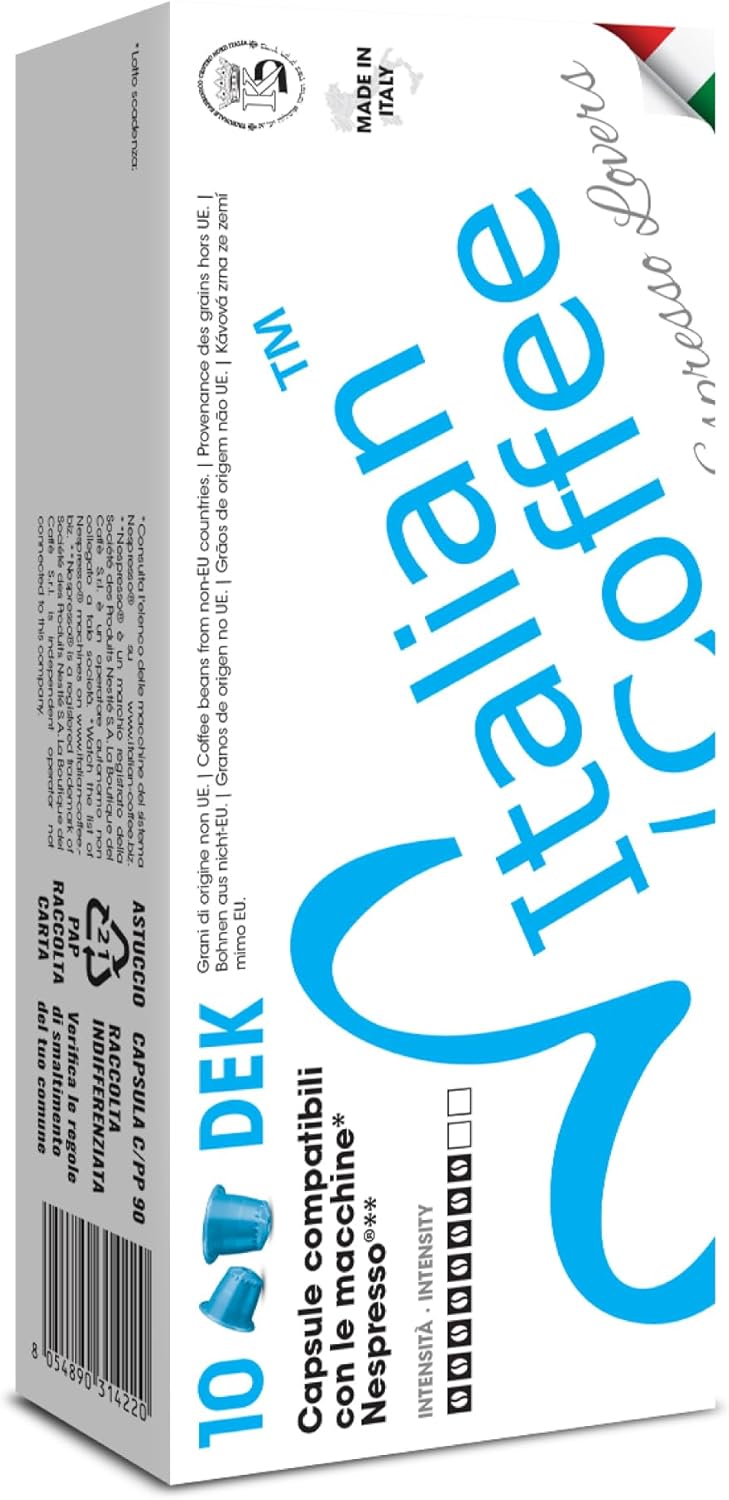 Italian Coffee for Espresso Lovers pods compatible with Nespresso Original machines (100 Decaffeinated DEK Regular Pods, 100 Count (Pack of 1))
