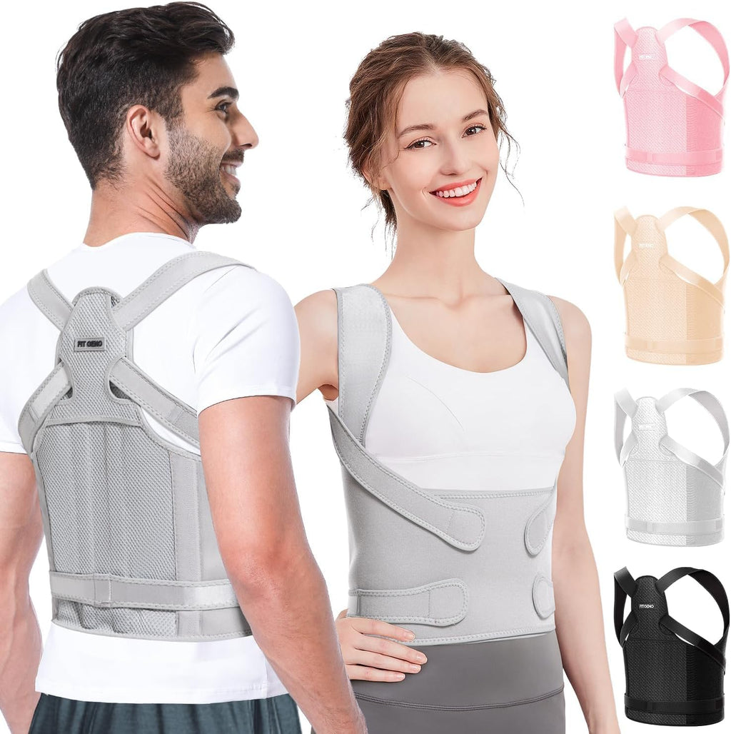 Fit Geno Back Brace Posture Corrector for Men & Women: Shoulder Straightener Adjustable Full Back Support Pain Relief - Scoliosis Hunchback Spine Corrector (Medium)