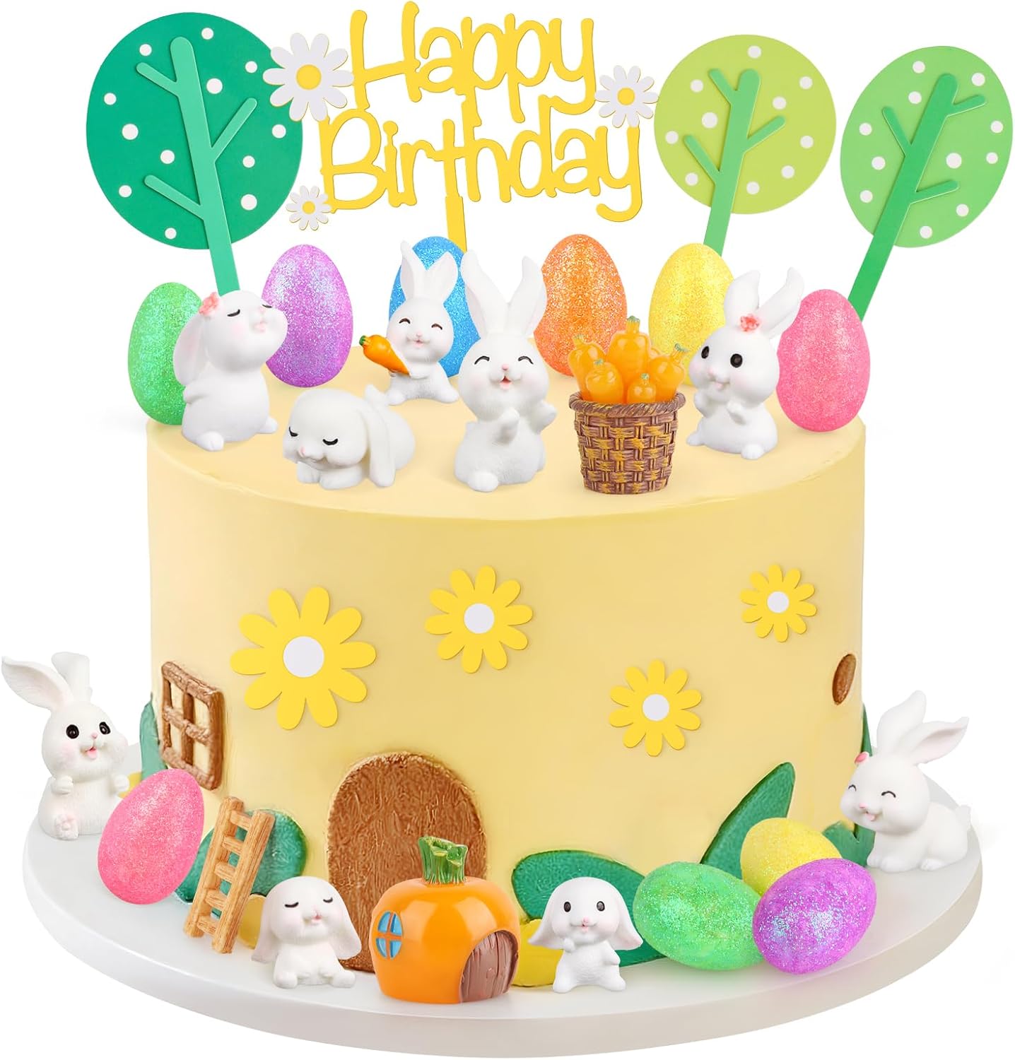 29 PCS Bunny Cake Topper Easter Cake Topper Egg Cupcake Toppers Decorations Carrot Cakes Decorations for Rabbit Themed Cakes Decor Easter Party Bunny Birthday Party Supplies Baby Shower