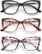 3-Pack Reading Glasses for Women, Oprah Style Frame Spring Hinge Readers Blue Light Blocking Glasses