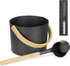 Navaris Black Sauna Kit - Essential Spa Accessory with Aluminum Sauna Bucket Ladle, Sand Timer - Set of 3 Accessories for Steam Room