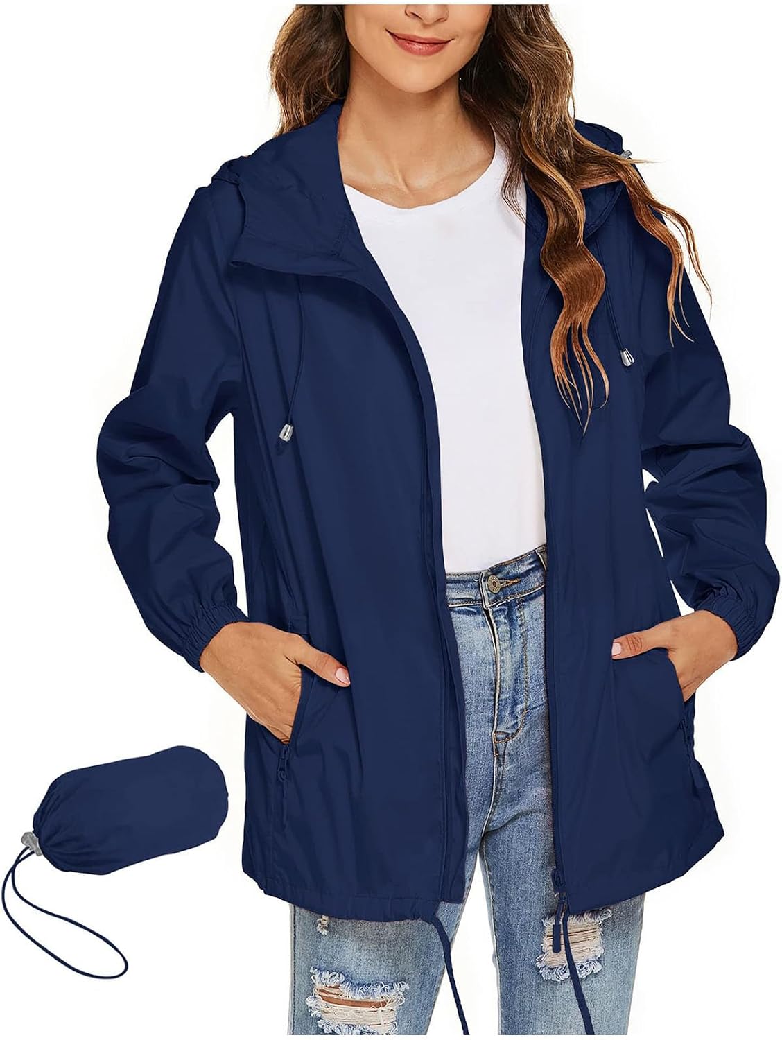 GOHRSHA Packable Rain Jacket Women Waterproof with Hood Lightweight Breathable Windbreaker Active Windproof Raincoat