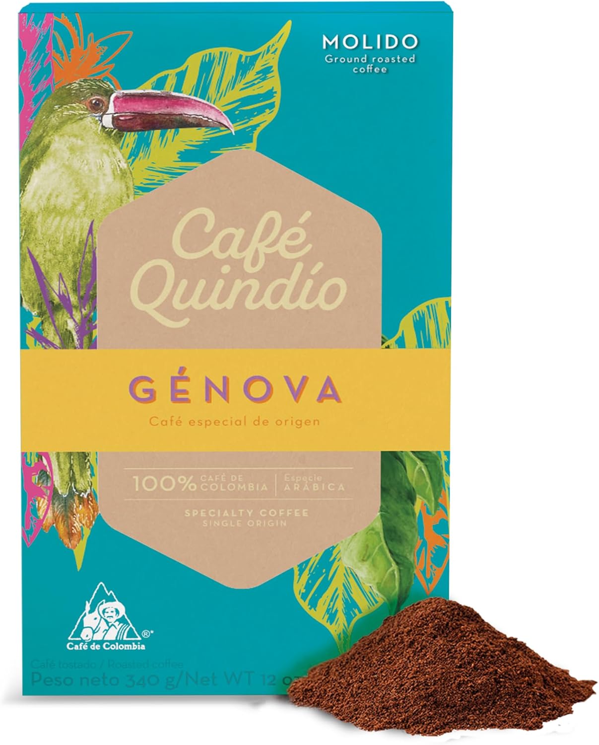 Cafe Quindio Medium Roast 100% Colombian Excelso Ground Arabica Coffee - Genova Single Origin - 12 Ounce (Pack of 1)