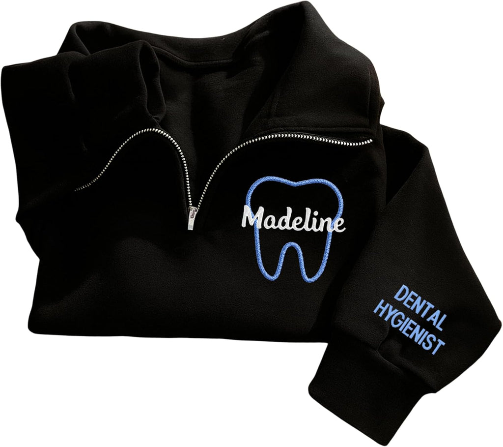 NAZENTI Embroidered Dental Hygienist Quarter Zip Sweatshirts, Personalized Dental Assistant Sweater, RDH Dentist Shirt Gifts