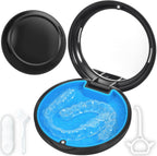 Retainer Case with Mirror,Slim Aligner Case with Vent Holes,Cute Night Mouth Guard Box,Retainer Removal Tool and Brush (Black Blue)