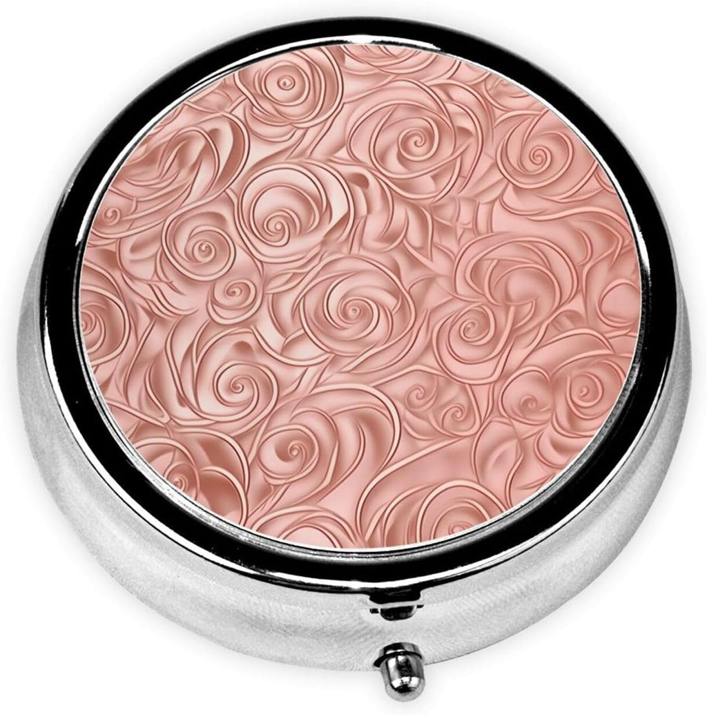 Round Pill Box 2.0x2.0x0.7 in Mini Travel Medicine Pill Organizer Box for Purse Pocket rose gold pattern backgrounds Printing