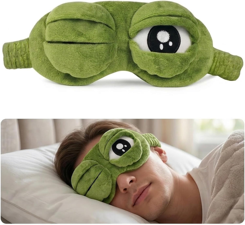 Cute Frog Plush Sleep Mask, Soft Fluffy Eye Mask for Sleeping, Funny Winking Frog Design Blindfold with Elastic Strap, Comfortable Night Eye Cover for Travel, Nap, Meditation, Kids & Adults, Green