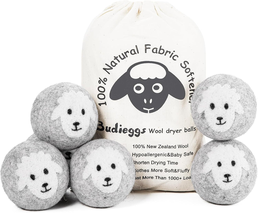 Wool Dryer Balls Organic XL 6-Pack, 100% New Zealand Chemical Free Fabric Softener for 1000+ Loads, Baby Safe & Hypoallergenic, Reduce Wrinkles & Shorten Drying Time Naturally (Grey Sheep)