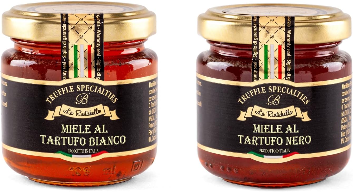 La Rustichella - Set Black Truffle Honey (140g - 4,93 OZ) & White Truffle Honey (140g - 4,93 OZ) | Gluten Free, Cholesterol Free