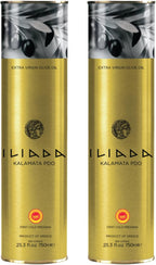 Iliada Kalamata PDO Extra Virgin Olive Oil, 750ml Round Tin | Multi-Awarded | Single Region 100% Greek | Monovarietal Koroneiki | Cold Press | Polyphenol Rich | Chef's Favorite [Pack of 2]