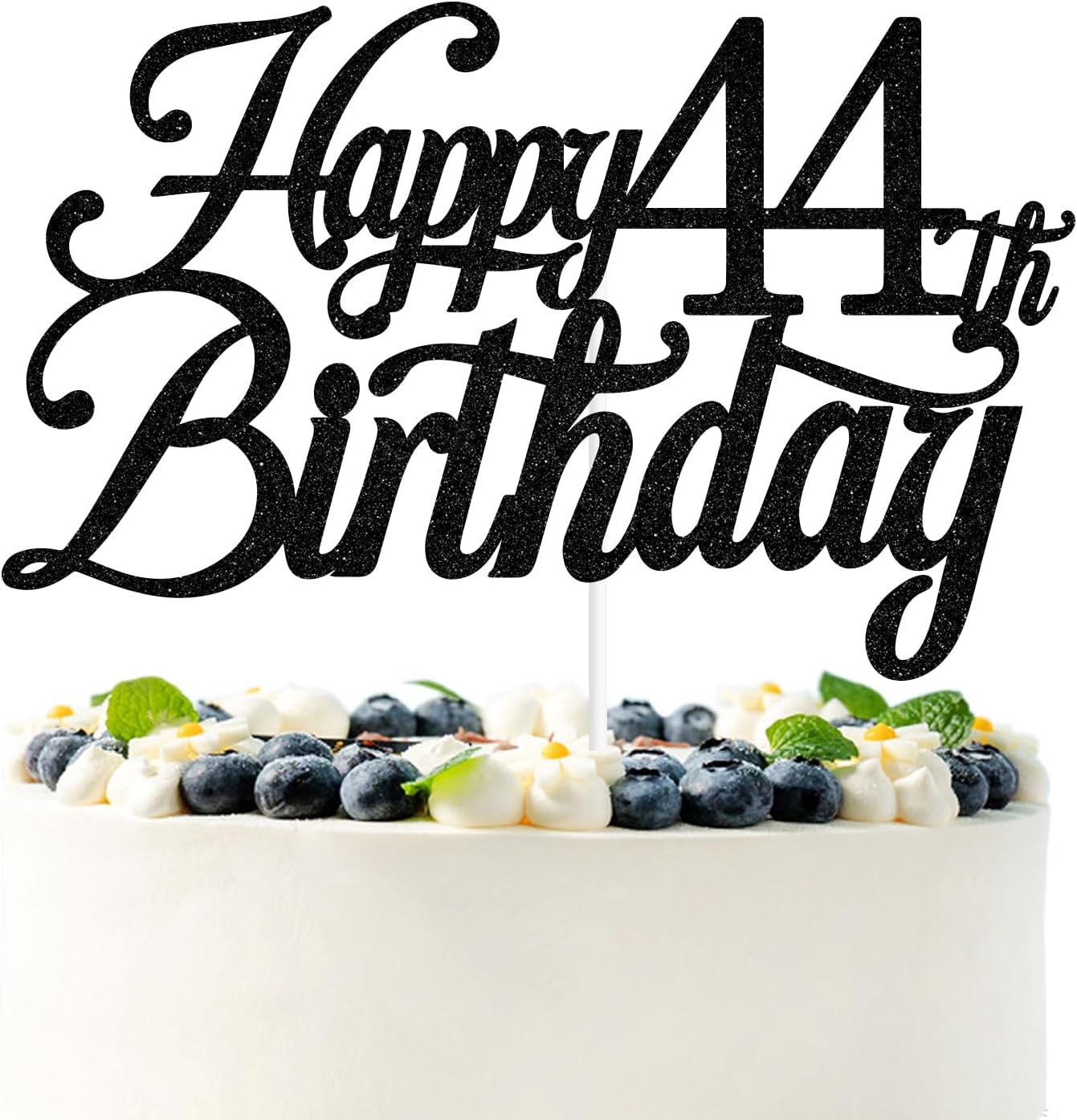 Black Glitter Happy 44th Birthday Cake Topper, Cheers to 44 Years/44 & Fabulous/44 Years Loved & Blessed, Funny 44th Birthday Party Decorations Supplies
