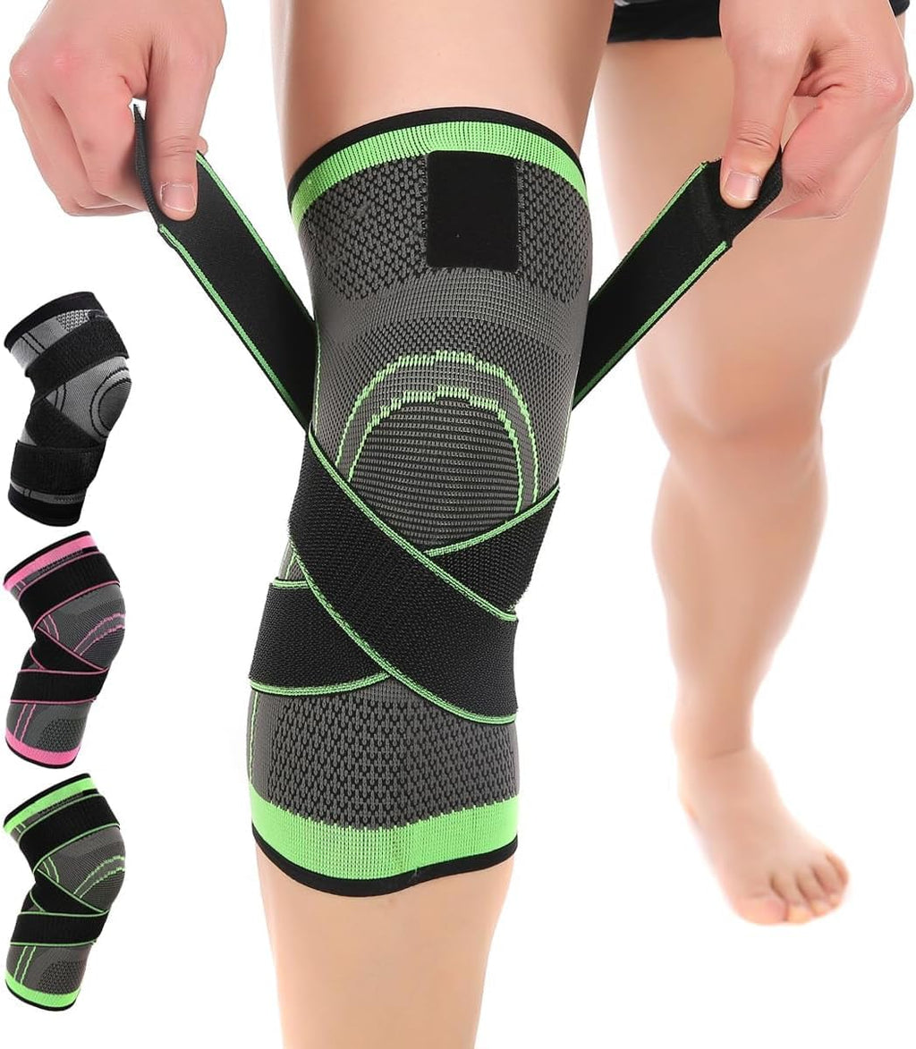 Knee Compression Sleeve with Strap, 1 Pack High Stretch Knee Sleeve Knee Support for Women Men, Knee Braces for Knee Pain Relief Arthritis Meniscus Tear Sports Workout Running(XXL Green)