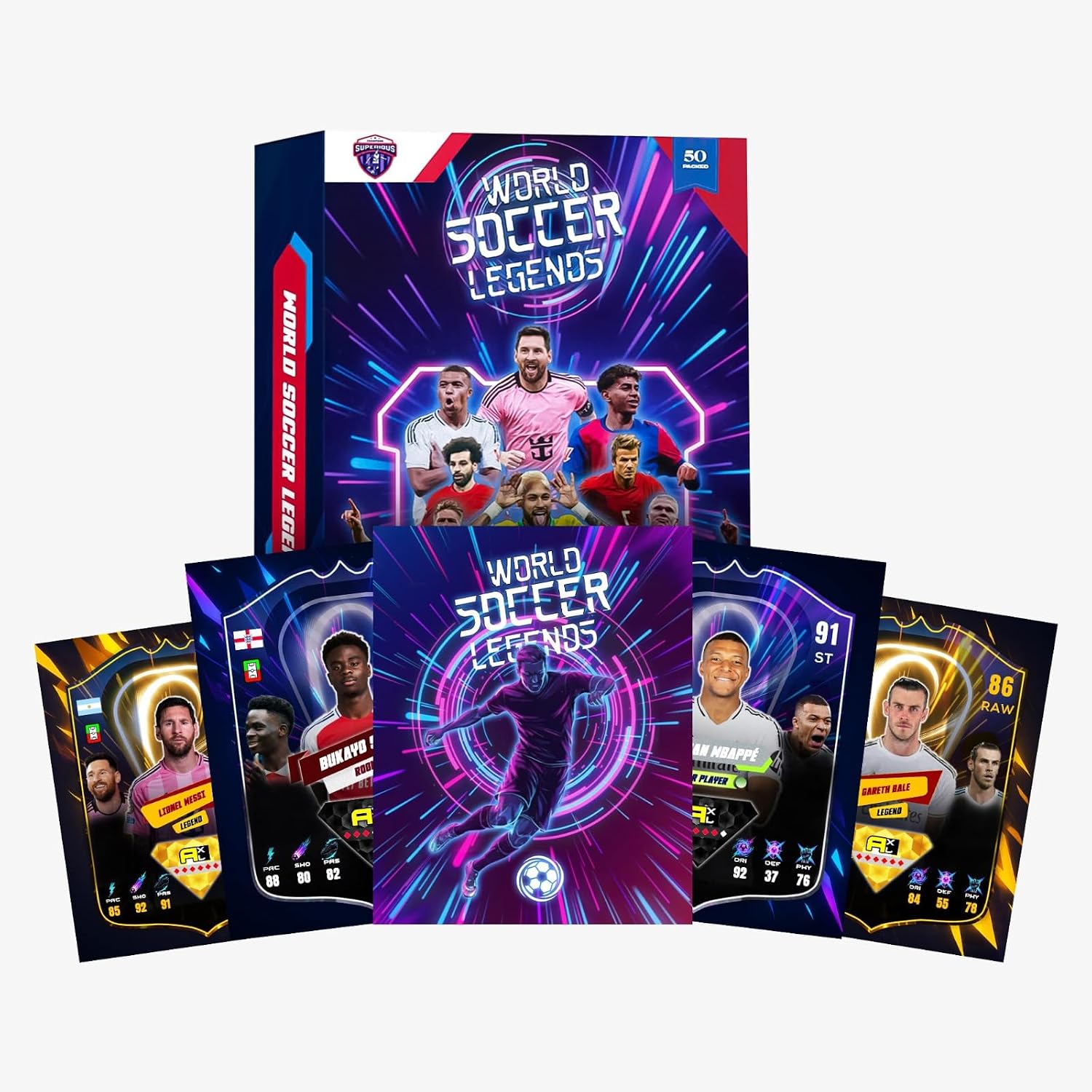 Soccer Trading Cards 2025–2026 | 50 Playing Cards Collection | Look for 10 Ultra Rare & 2 Golden Edition Cards | Random Premium Soccer Cards | Value Pack