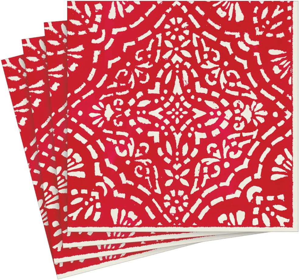 Caspari Annika Paper Linen Dinner Napkins in Red - 12 Per Package, 2 Packs