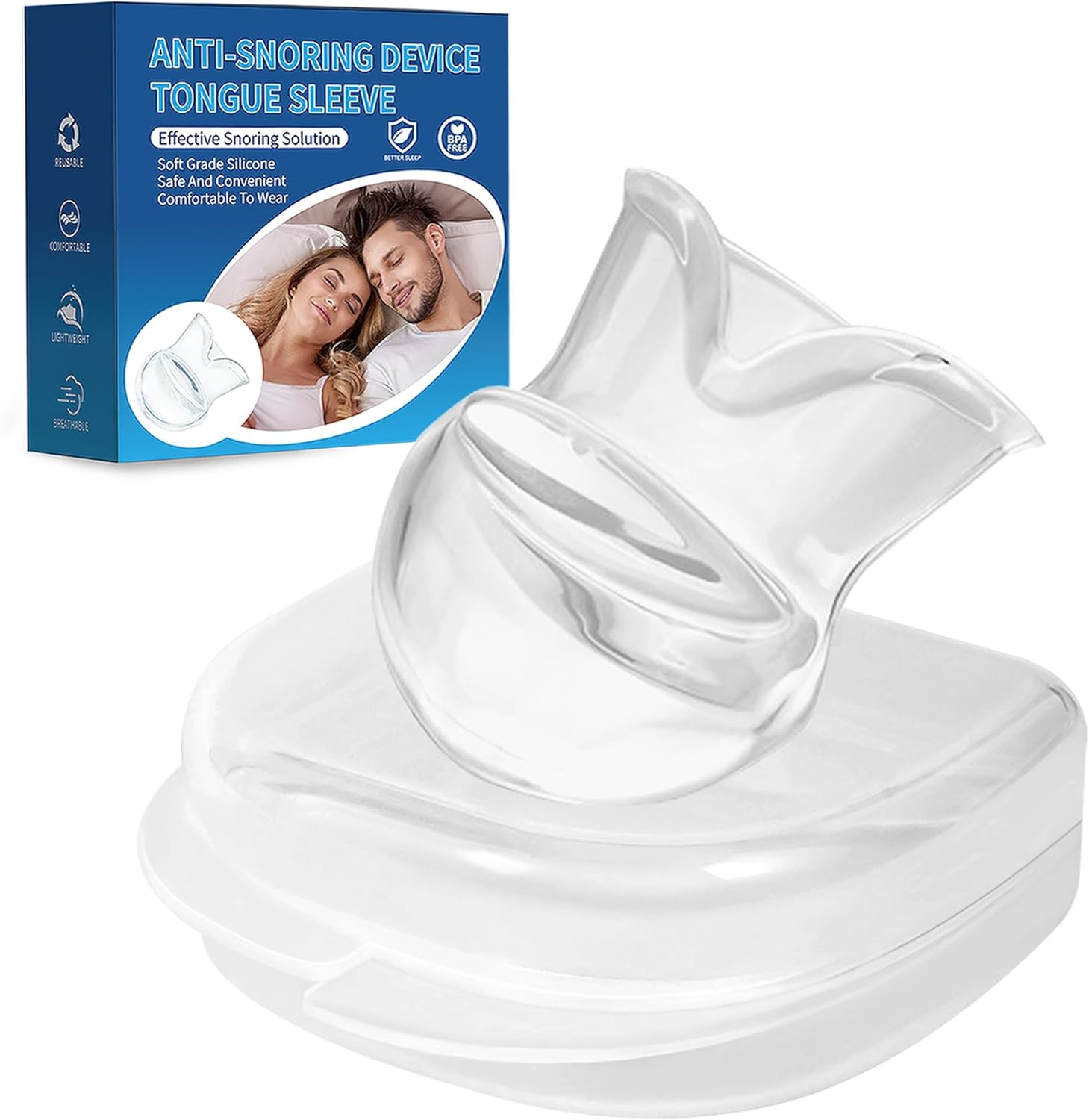 Tongue Stabilizing Device Mouthpiece - Anti-Snore Device, Reusable Snore Solution Stopper for Men/Women - MF88
