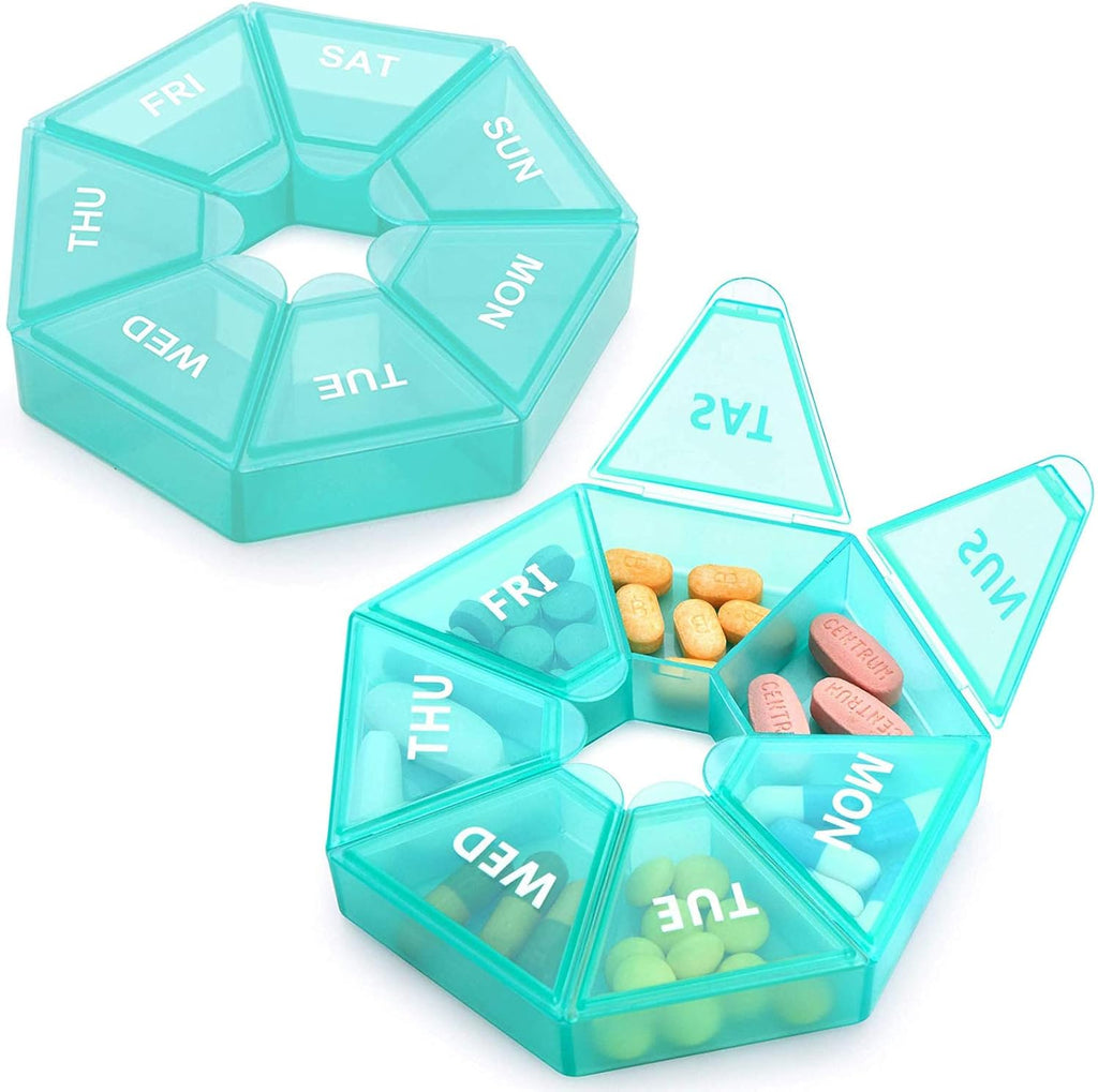 2PCS Weekly Pill Organizer Large 7 Day Pill Box Organizer Daily Medicine Case for Vitamin Fish Oil Pills Supplements Arthritis Friendly (Cyan)