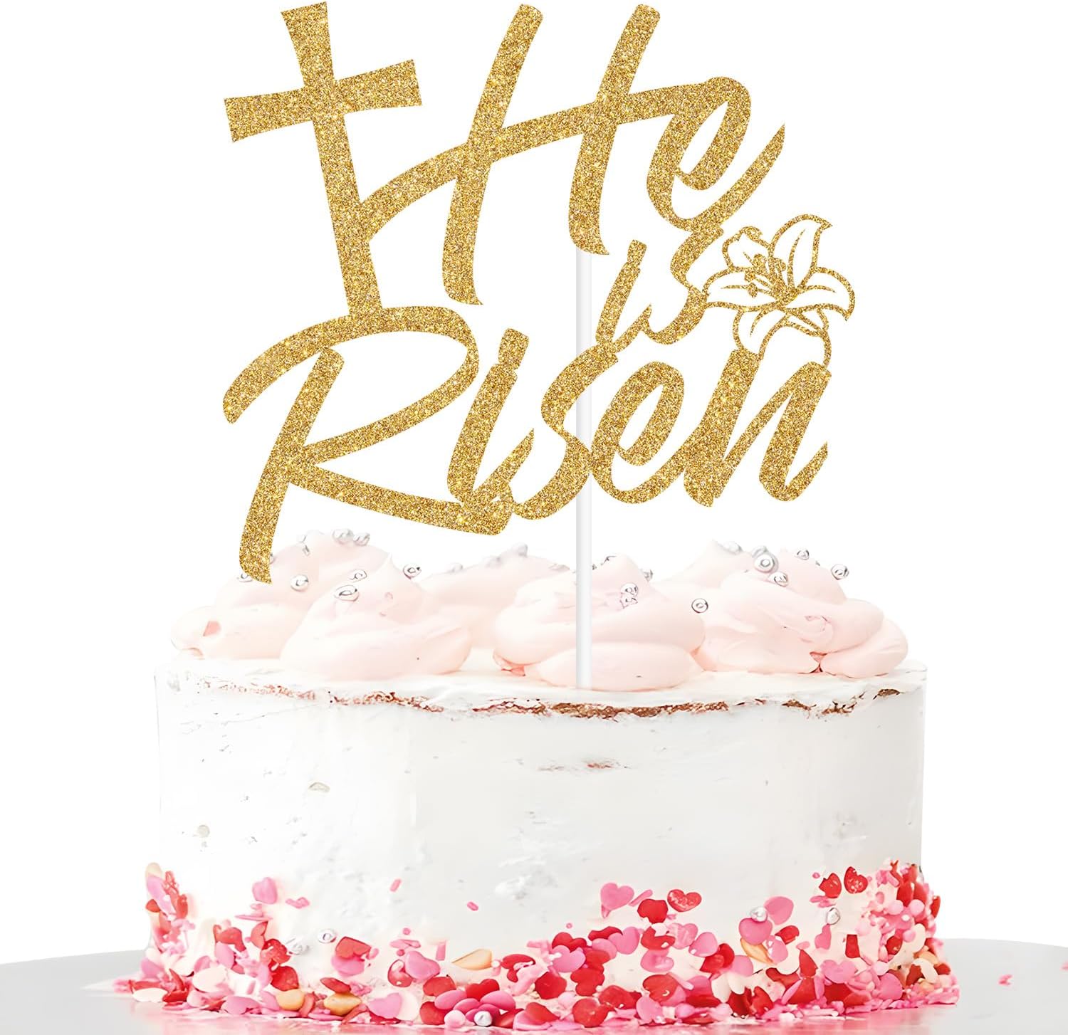 He is Risen Cake Topper, Jesus Easter Party Cake Decor, Easter Resurrection Spring Festival Party Decorations Gold Glitter