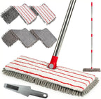 Microfiber Mops for Floor Cleaning, Flat Dust Mop with 4 Washable Pads, Dual-Sided Flip Mop for Wet & Dry Use, Extendable 62’’ Handle with Scraper, Floor Mops for Hardwood,Laminate,Vinyl,Kitchen,Tile