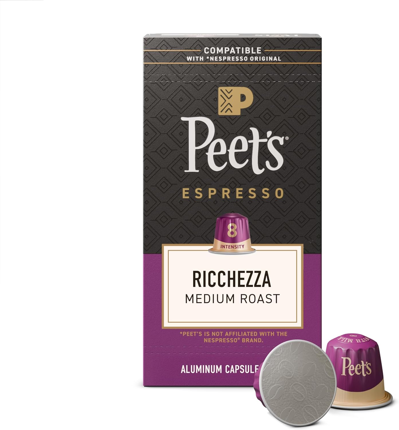Peet's Coffee, Medium Roast Espresso Capsules, Compatible with Nespresso Original Machine, 100% Arabica Coffee - Ricchezza Intensity 8, 10 Count (1 Box of 10 Espresso Capsules)