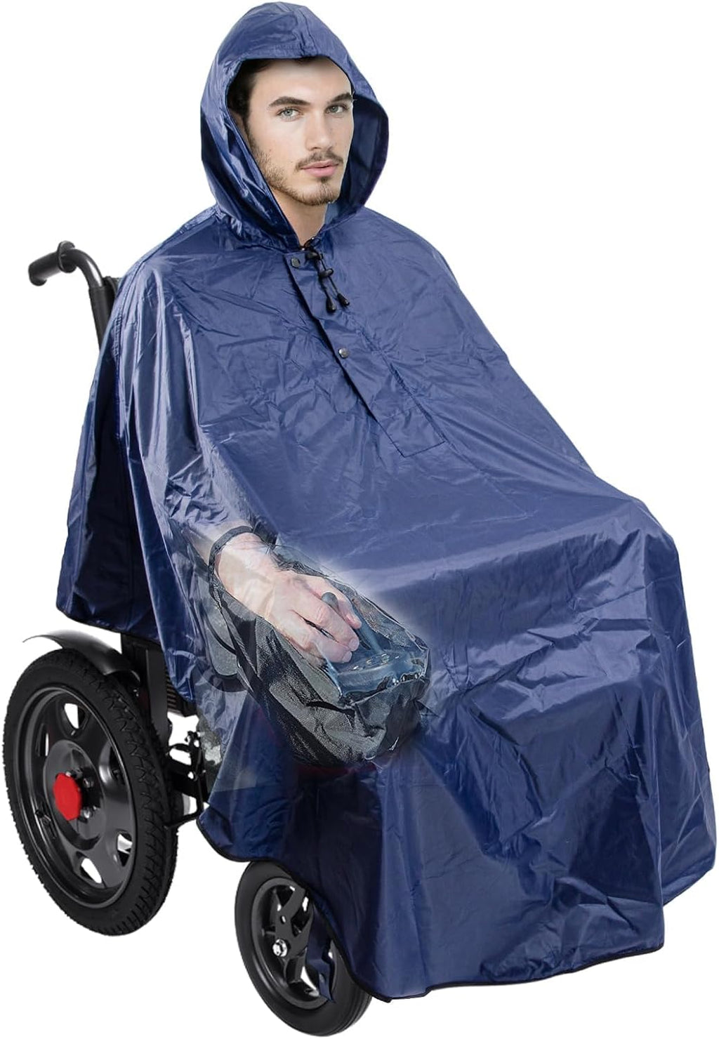 Wheelchair Rain Poncho with Joystick Cover - Full Body Weatherproof Rain Cape with Adjustable Straps, Lightweight Breathable Rain Cover for Men & Women, Electric Wheelchair and Mobility Scooter Covers