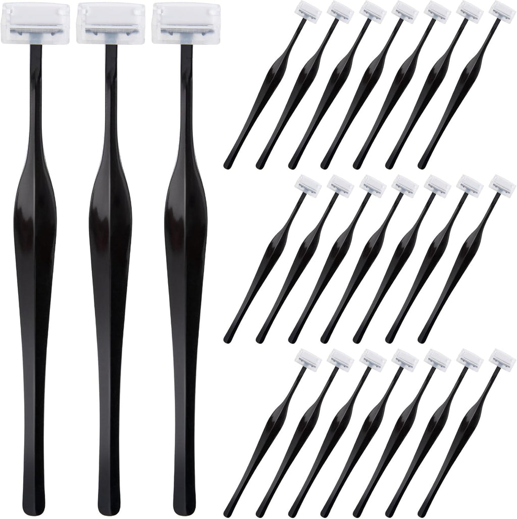 PAGOW 24pcs Eyebrow Razor, T-Shape Facial Razors for Women & Men, Eyebrow Shaper and Shaver with Protective Cover, Eyebrow Trimmer Kit for Face and Eye Brow (Black)