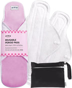Pixie Organic Cotton Cloth Menstrual Pads - Reusable Overnight Absorbency 3 Pack - Certified Organic Cotton Top Layer - Snap Wings for Secure Fit - Machine Washable - Wet Bag Included