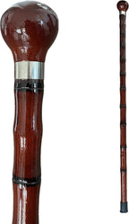 THY Collectibles Wooden Cane Walking Stick with Rubber Tip for Men and Women Ergonomic and Fashionable - 35 inch Dark Red Bamboo Style Cane with Ball Knob Handle