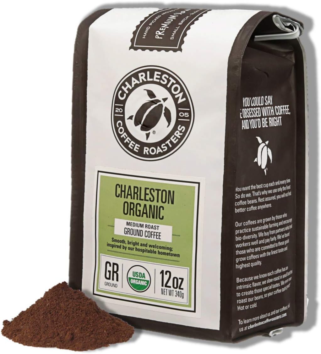 Charleston Coffee Roasters | Specialty Organic Ground Coffee | Hand Picked, Premium Slow Roast (Charleston Organic, Medium Roast) 12oz