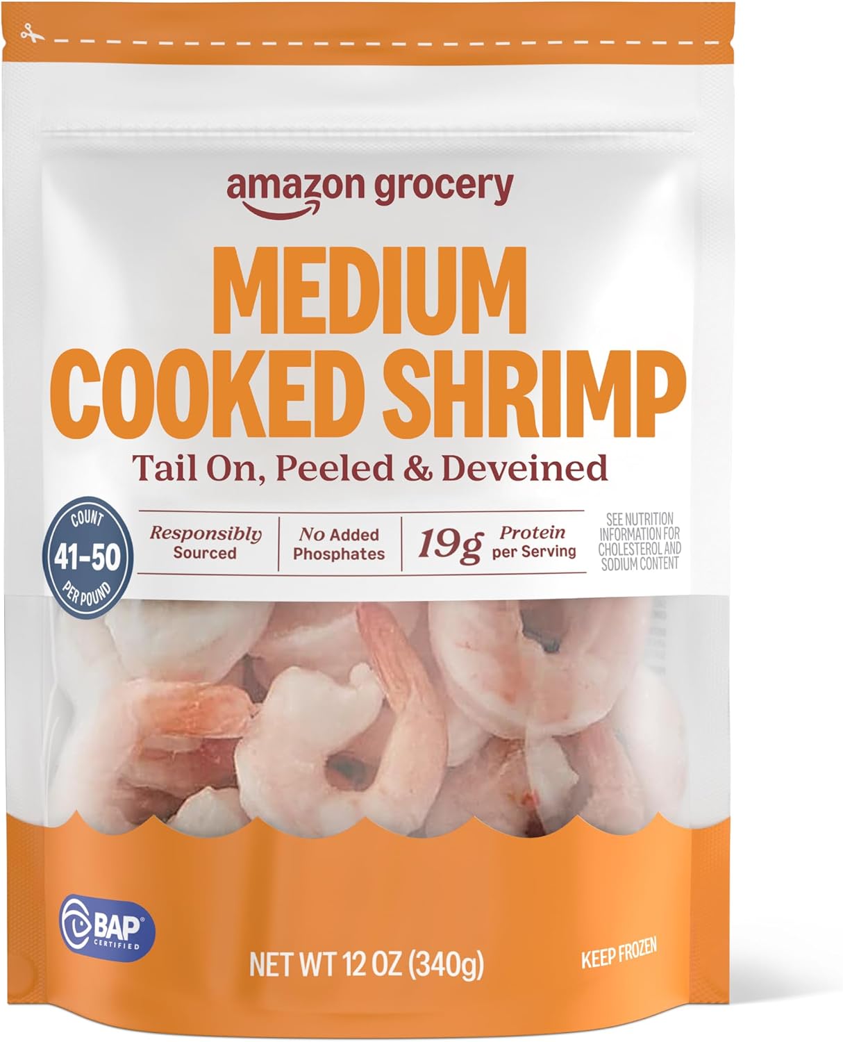 Amazon Grocery, Medium Cooked Shrimp, 12 Oz (Previously Amazon Fresh, Packaging May Vary)