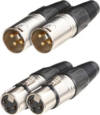 XLR Connectors, 3 PIN XLR Male and Female with Metal Housing and Gold-Plated Copper Contacts Mic Cable Plug Connector Audio Socket (4, Silvery)