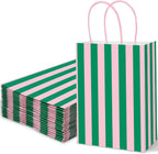 Whaline 36Pcs Pink Green Stripe Paper Bag Treat Bags with Handles Candy Goodie Bags for Birthday Baby Shower Wedding Party Favors Supplies