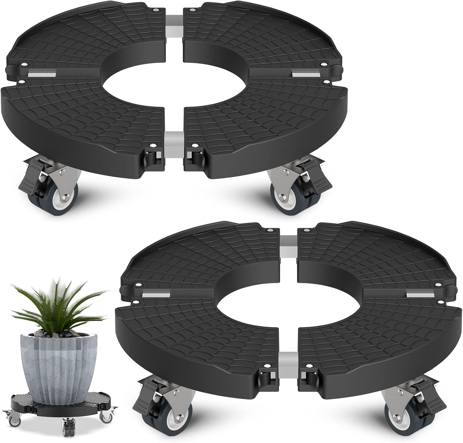 Goovilla Plant Stand with Wheels Heavy Duty, 2Pack Adjustable 15-22 Plant Caddy with Lockable Caster Wheels 440LBS, Rolling Plant Stand/Dolly/Roller for Indoor Outdoor Large Planter, Flower Pot,Black