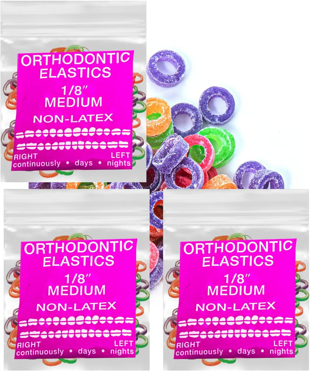 Neon non-Latex 3 Packs 300 counts 1/8inch Medium Intraoral Elastic Bands Orthodontic Elastics Dental Rubber Bands Made in US (Medium [4.5oz], 1/8inch, 3.2mm)