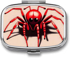 Pill Box 2 Compartment Medicine Pill Case Cute Little Red Spider Portable Pill Box for Pocket Or Purse Pill Box Decorative Metal Medicine Vitamin Organizer Unique Gift, Style