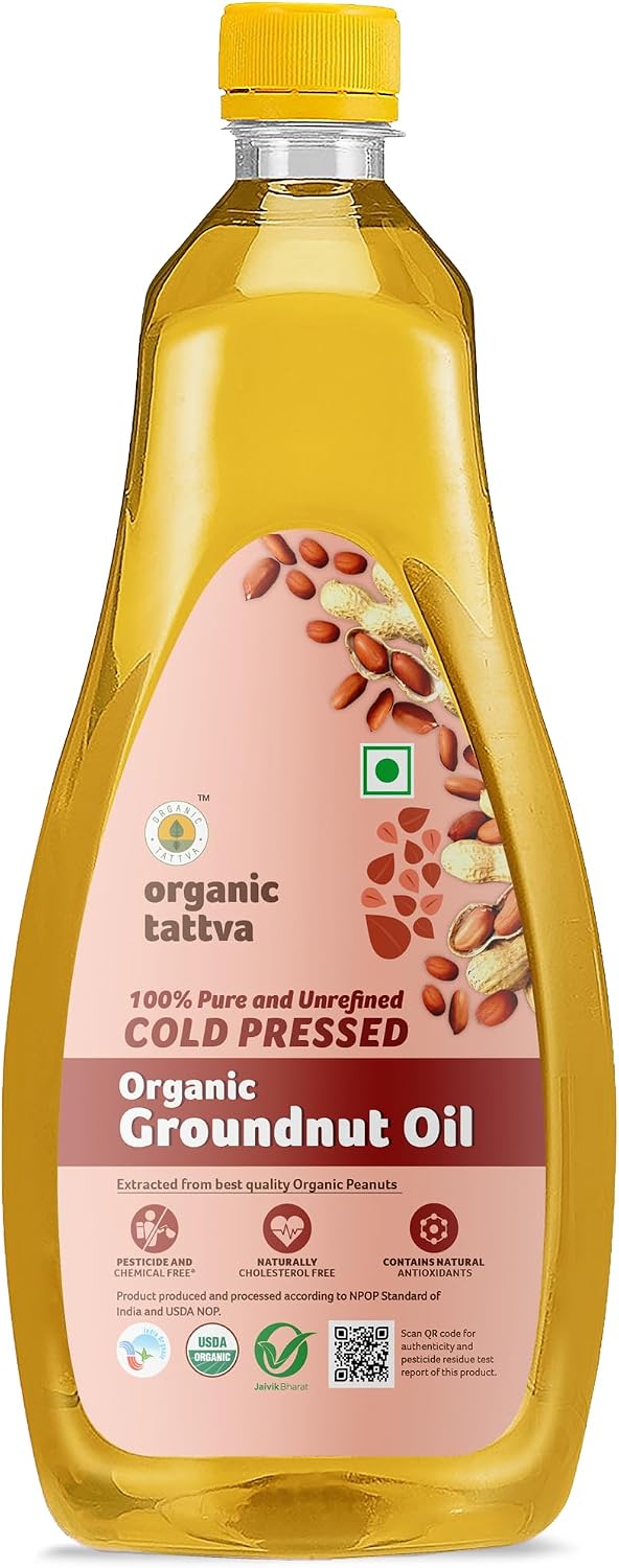 Organic Tattva Cold Pressed Groundnut Oil for Cooking (1 Litre) - Fresh Peanut Oil - Extracted from Fresh Peanuts - Vitamin E & D Rich - No Added Preservatives - USDA Certified