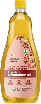 Organic Tattva Cold Pressed Groundnut Oil for Cooking (1 Litre) - Fresh Peanut Oil - Extracted from Fresh Peanuts - Vitamin E & D Rich - No Added Preservatives - USDA Certified