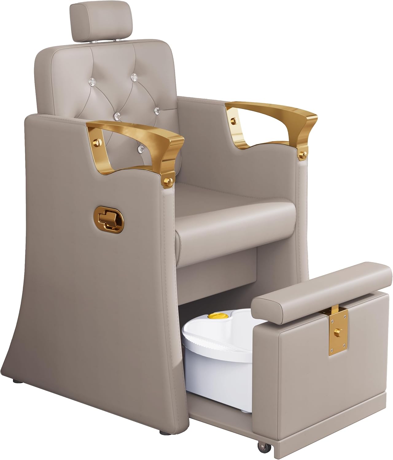 LOUVIXA Pedicure Station for Nail Tech, No Plumbing Pedicure Chair with Massage Pedicure Tub (Grey-Golden)