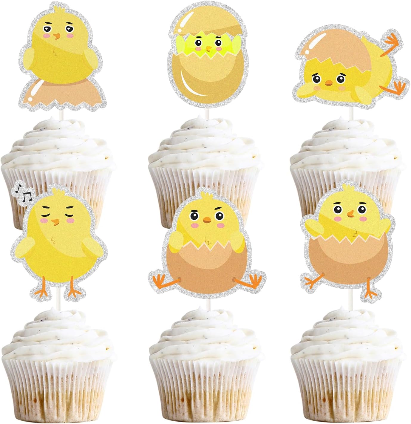 Chick Dessert Cupcake Topper,18pcs Farm Animal Baby Shower Decorations,Little Chick Sign Kids Easter Party Favors