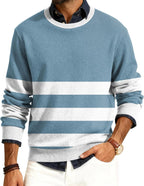 FQZWONG Men's Ribbed Crewneck Sweater Casual Long Sleeve Slim Fit Knitted Pullover Sweater Fall Winter Stripe Sweatshirts