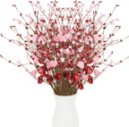 RAINFLOW 6PCS Artificial Red Berry Stems - 16.5" Heart Berry Picks for Vase, Mother's Day Floral Decor Anniversary Wedding Party Centerpieces Pink Spring Home Decor(No Vase)