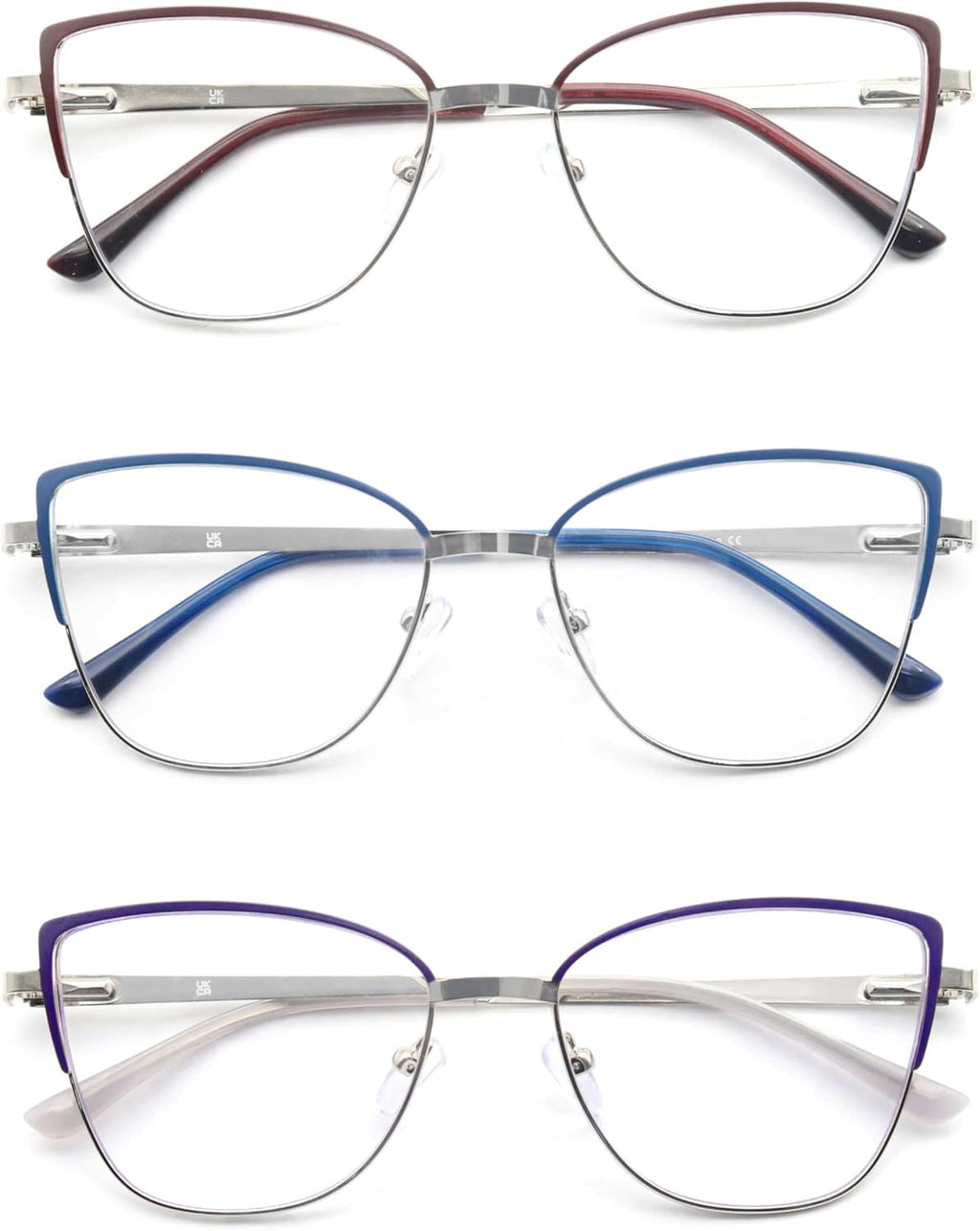Reading Glasses Women Blue Light Blocking Thin Readers Stylish Reader Glasses Full Metal Frames Spring Hinges 3 Pack