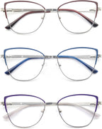 Reading Glasses Women Blue Light Blocking Thin Readers Stylish Reader Glasses Full Metal Frames Spring Hinges 3 Pack
