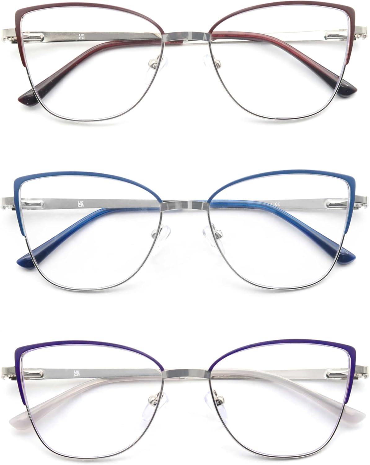 Reading Glasses Women Blue Light Blocking Thin Readers Stylish Reader Glasses Full Metal Frames Spring Hinges 3 Pack