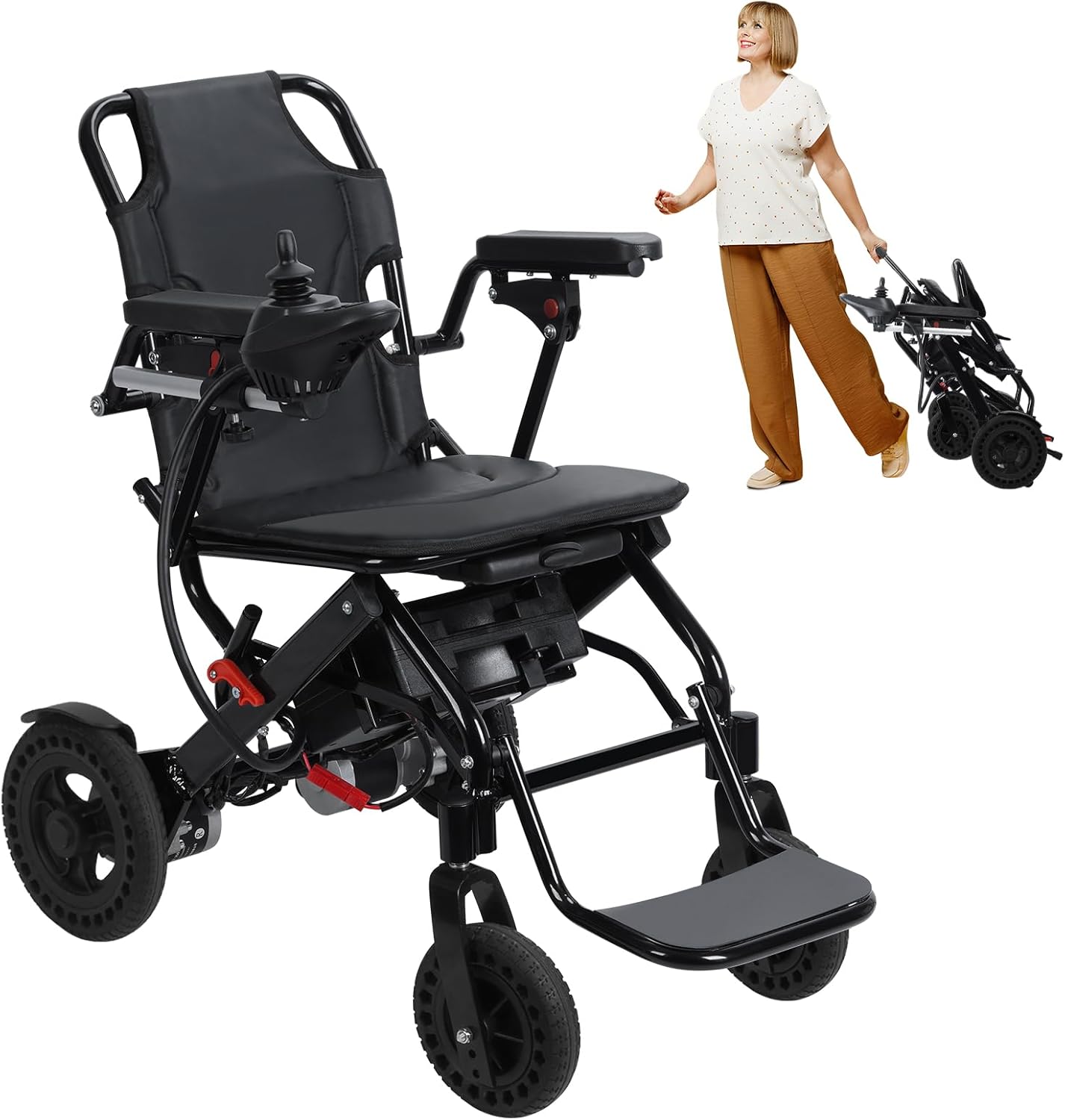 Electric Wheelchair Lightweight Foldable for Adults,12-Mile Range Lightweight Foldable Motorized Wheelchairs with Large Footrest,500W Motor Power Portable Wheelchair for Seniors Adults Black